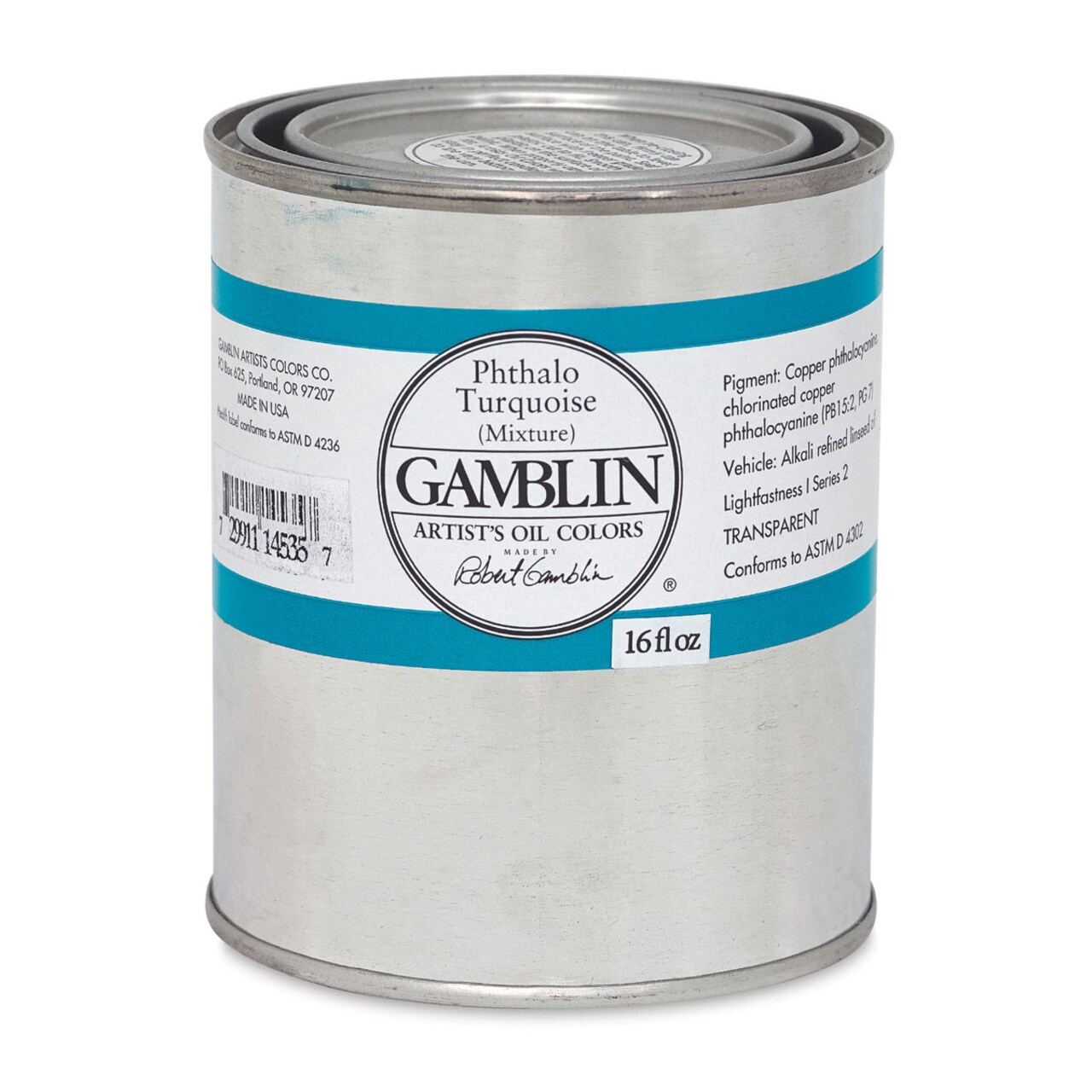 Gamblin Artist's Oil Color - Phthalo Turquoise, 16 oz Can
